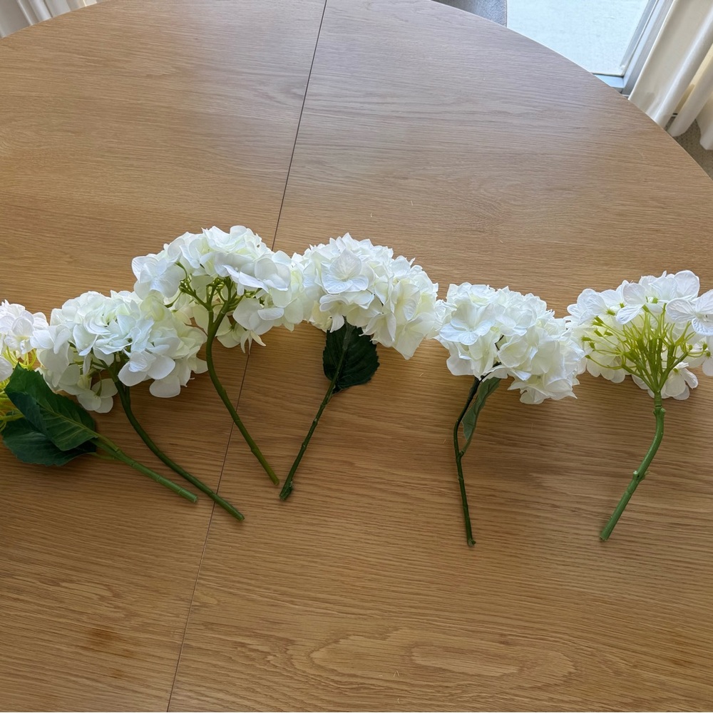Handmade Hand Painted White Floral Arrangement Faux Hydrangeas Diane James Home